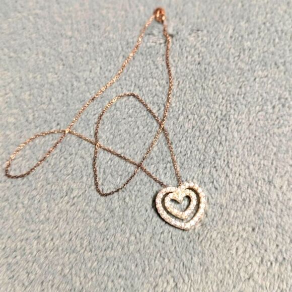 Vintage Sterling Silver & Cubic Zirconia Double Heart Necklace - Picture 12 of 15